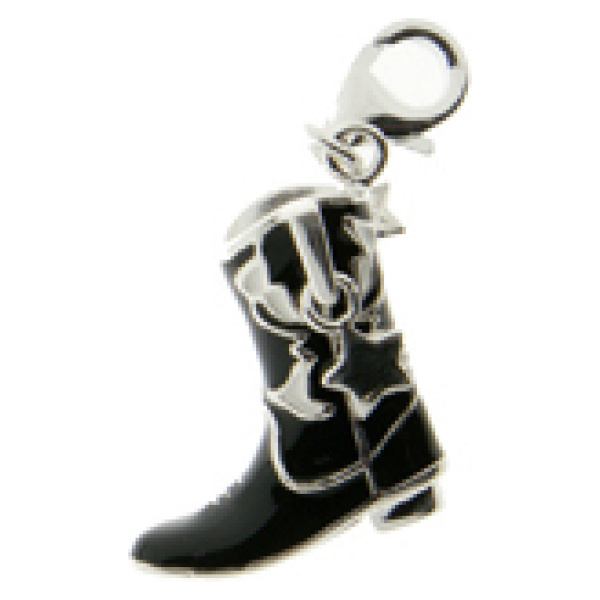 Silver Charm-Black Enamel Boot