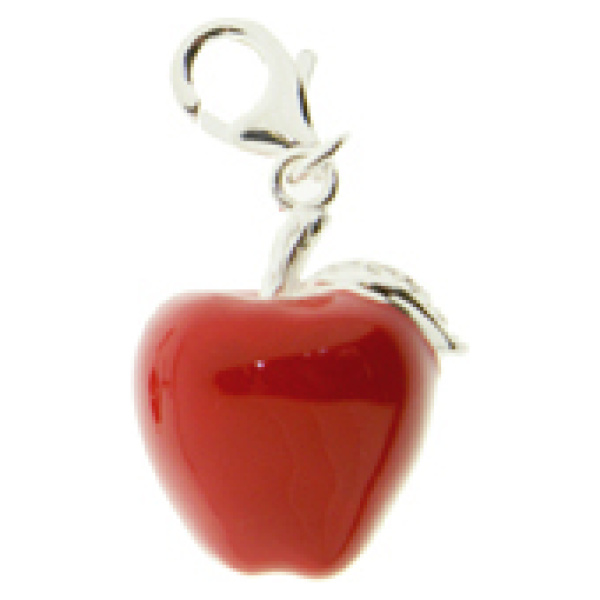 Silver Charm-Red Enamel Apple