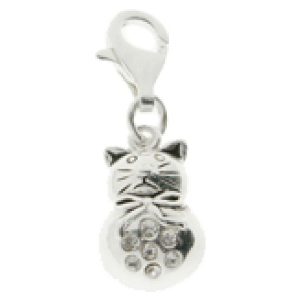 Silver Charm-Cat w/ Crystals