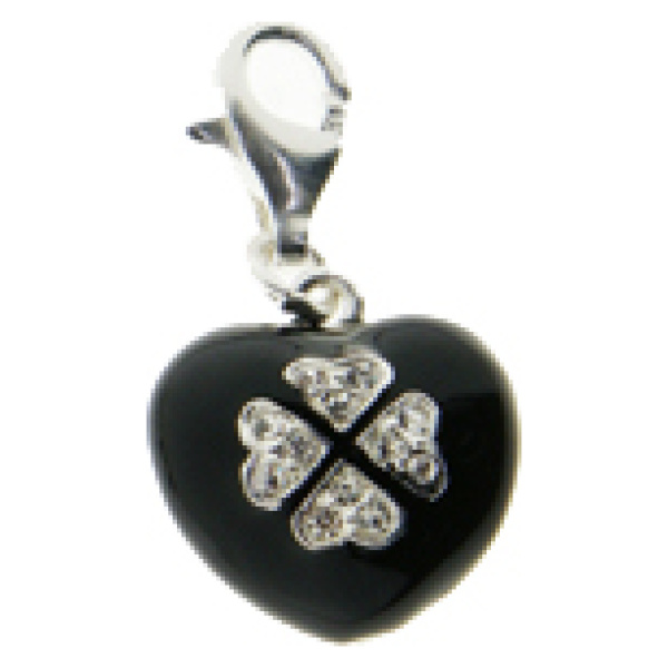 Silver Charm-Blk Eml Crys Hrt